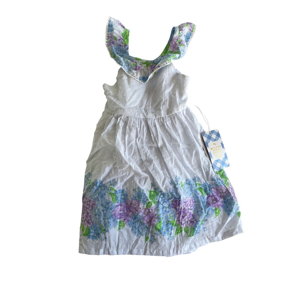 Tommy Bahama Kids Floral Swiss Dot Ruffle Dress White Blue Purple 2T NWT